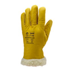 Lot de 6 paires de gants EUROWINTER ISLANDE - Cuir de vachette pleine fleur jaune - Fourrure synthétique en polyamide image