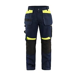 Pantalon de travail artisan avec poches flottantes - Bleu marine/Jaune fluo image