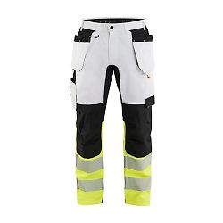 Pantalon de travail peintre haute-visibilité poches flottantes - Blanc/Jaune fluo image
