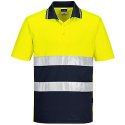 Polo contrasté léger haute visibilité M/C Jaune/Marine image
