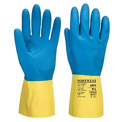 Gants Latex Double enduction Jaune/Bleu image