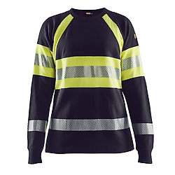 T-shirt de travail manches longues retardant flamme femme 3494 - Marine/Jaune fluo image
