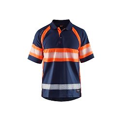 Polo de travail haute visibilité anti-UV 3338 - Marine/Orange fluo image