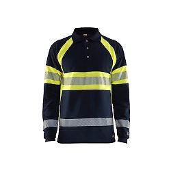 Polo de travail piqué manches longues multinormes - Marine/Jaune fluo image