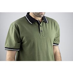Polo de travail MC maille piquée chinée LEWIS  - VERT OLIVE/NOIR image