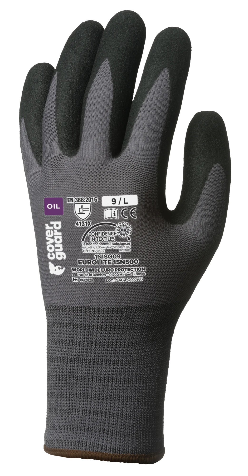 Lot de 10 paires de gants Manutention EUROGRIP 15N500 double enduction nitrile paume image