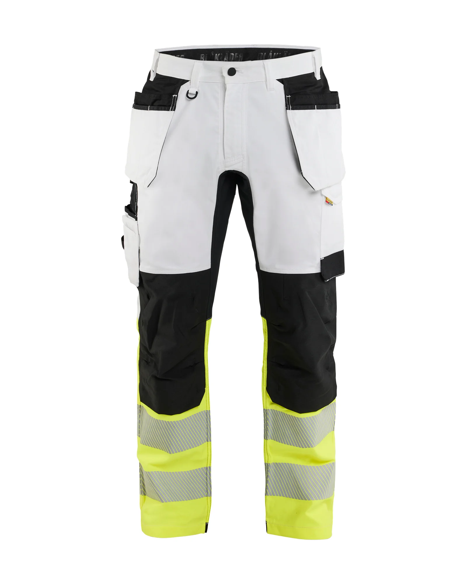 Pantalon de travail peintre haute-visibilité poches flottantes - Blanc/Jaune fluo image