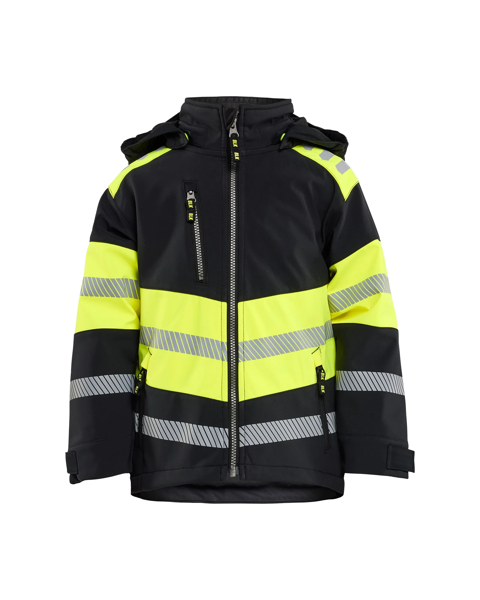 Veste de travail Softshell à capuche enfant - Noir/Jaune fluo image