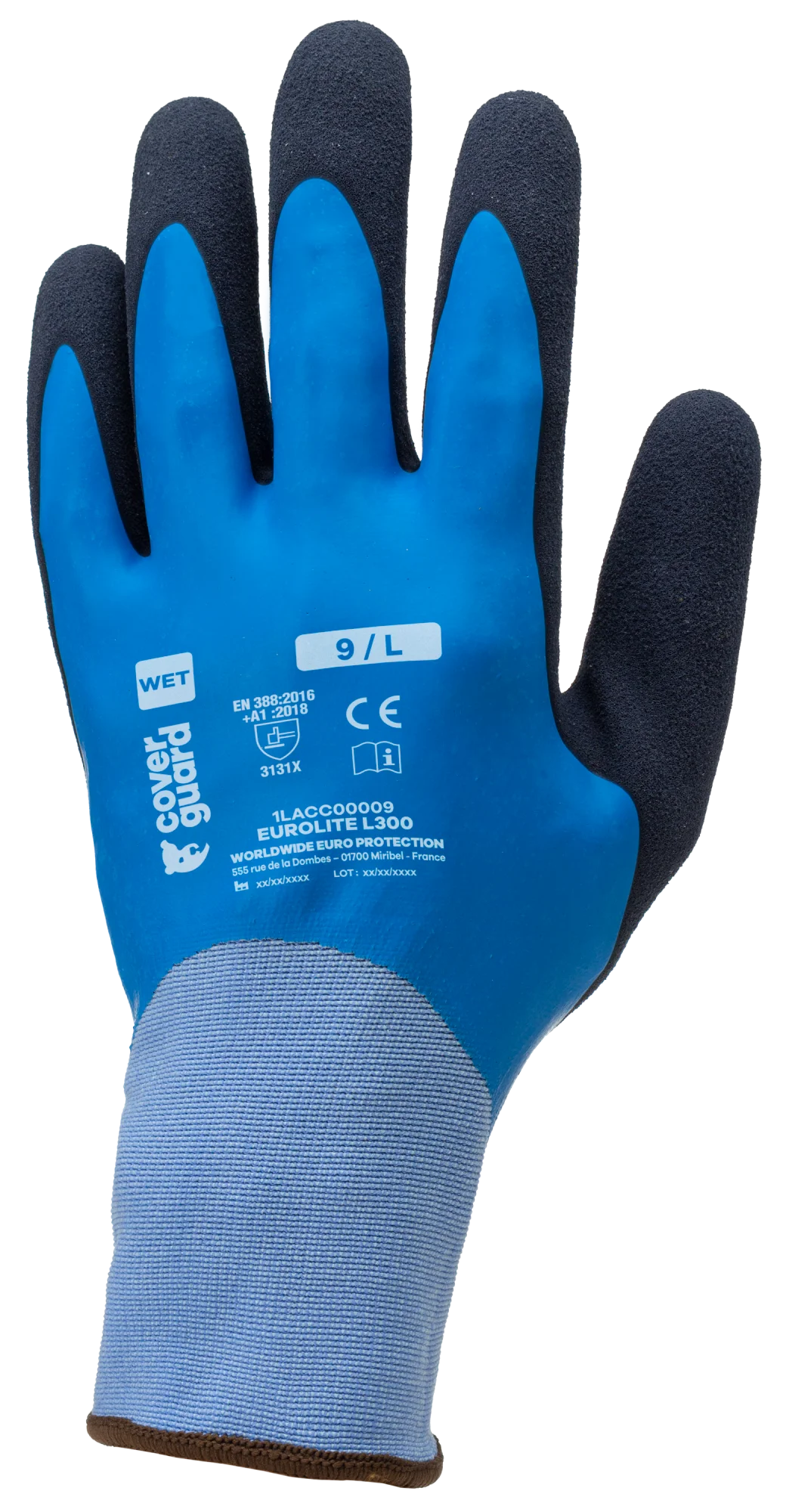 Lot de 10 paires de gants Manutention EUROLITE L300 - 15G LATEX BLEU DOUBLE ENDUCTION - MAIN COMPLETE - PAUME SANDY image