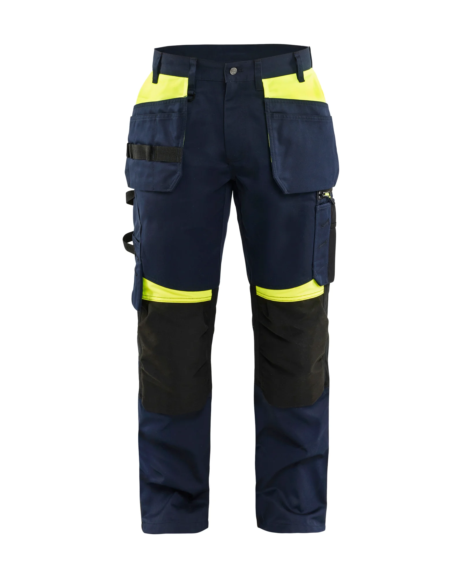 Pantalon de travail artisan avec poches flottantes - Bleu marine/Jaune fluo image