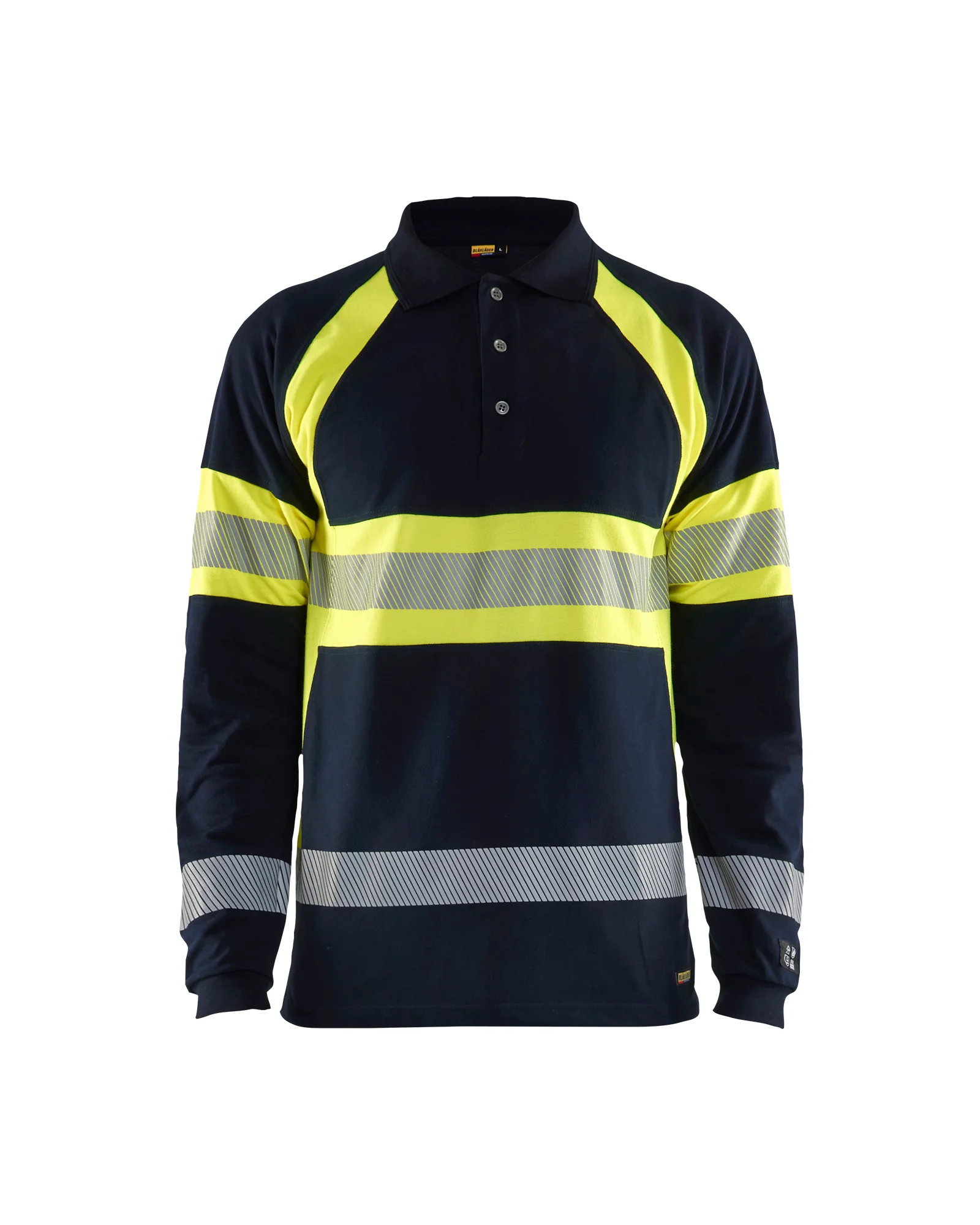 Polo de travail piqué manches longues multinormes - Marine/Jaune fluo image