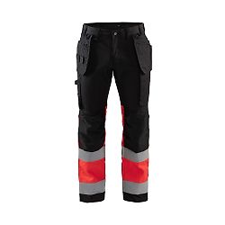 Pantalon de travail haute visibilité stretch 1558 - Noir/Rouge fluo image