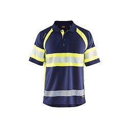 Polo de travail haute visibilité anti-UV 3338 - Marine/Jaune fluo image