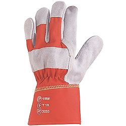 Lot de 60 paires de gants Manutention docker croûte vachette supérieure gris - toile rouge image